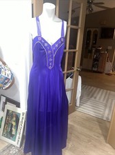 Vanity Fair Vintage Long Halter Purple/ Embroidered. Made In USA. Sz. Med.