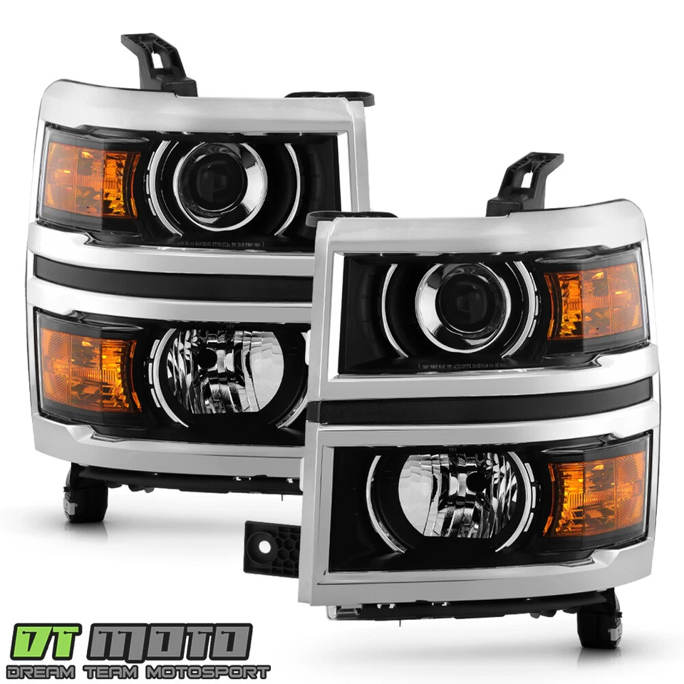 For 2014-2015 Chevy Silverado 1500 Chrome Trim Projector Headlights Headlamps - Image 2 of 4
