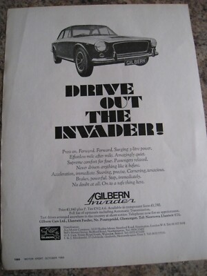 GILBERN INVADER CAR ACE MOTOR COMPANY LONDON 1969 WERBUNG A4 GRÖSSE AKTE 12
