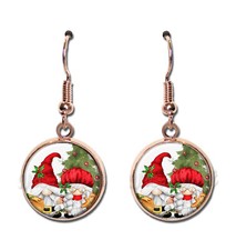 Christmas Gnome Couple - Handmade Resin Dangling Earrings ROSE GOLD