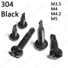 Black 304 Stainless Steel Phillips Pan Head Self-Drilling Screws M3.5 M4 M4.2 M5
