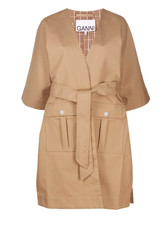 Ganni Plaid-trim Beige Belted Wrap Front Mid-length Kimono Jacket Sz S/m