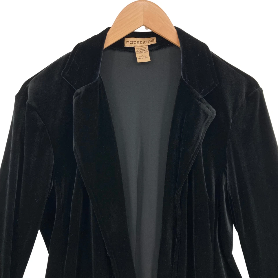 Abrigo Blazer Mujer Notations Negro Manga Larga Frente Abierto Talla Grande Foto 3 de 4