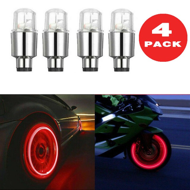 4Pcs Red Auto Wheel Tire Tyre Air Valve Stem LED Light Caps Decorative