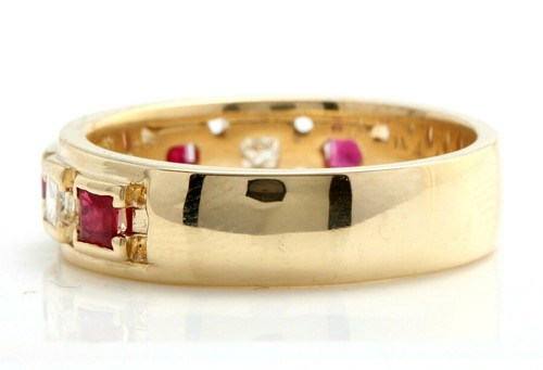 1.10 Carat Natural Red Ruby and Diamonds in 14K Solid Yellow Gold Men’s Ring - Picture 6 of 7