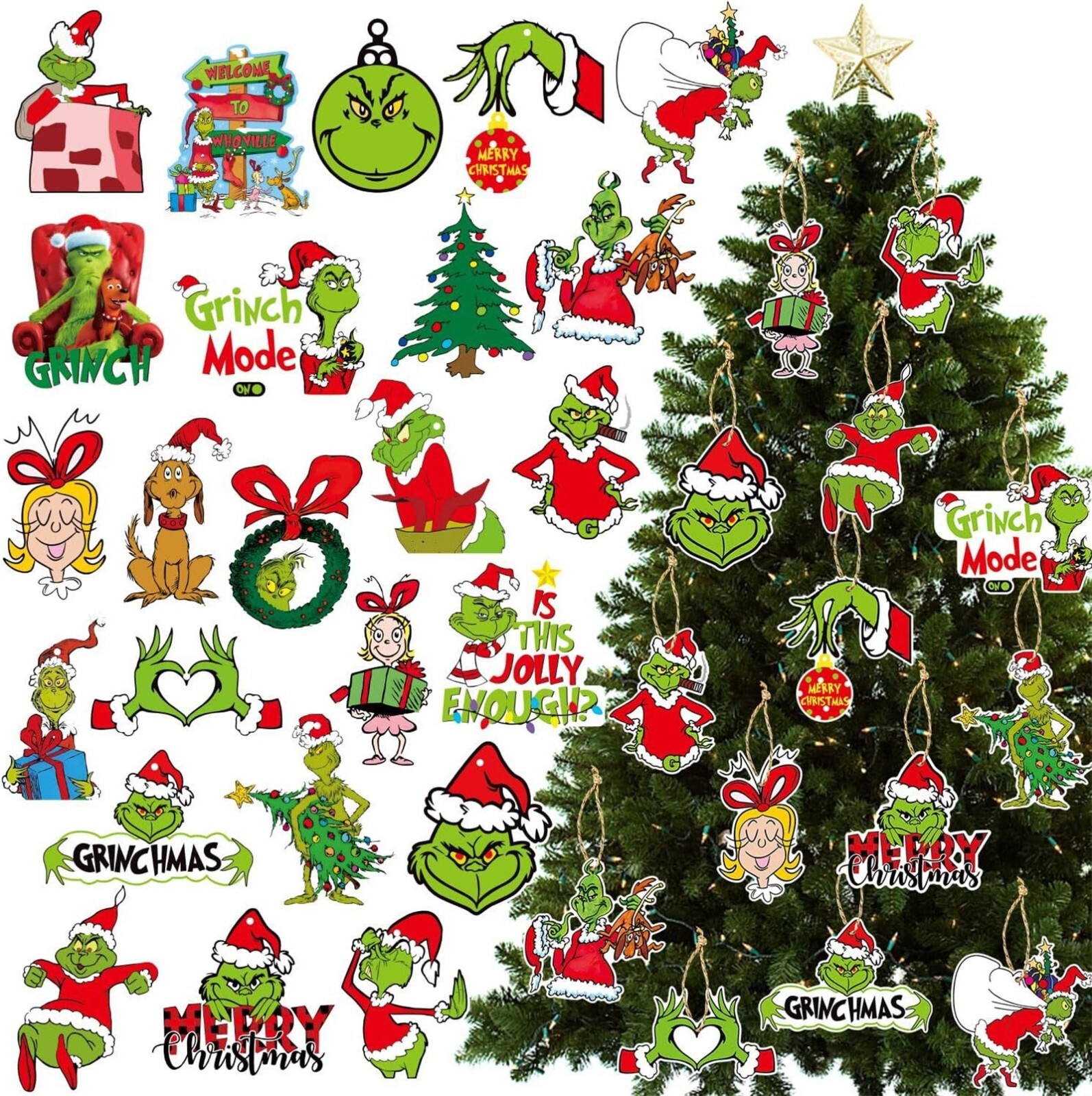 1560Pcs Grinch Christmas Tree Decorations Paper Grinch Hanging Pendant