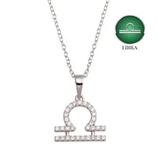 Sterling Silver 925 Libra Horoscope Sign CZ Necklace Zodiac Symbol Jewelry N186