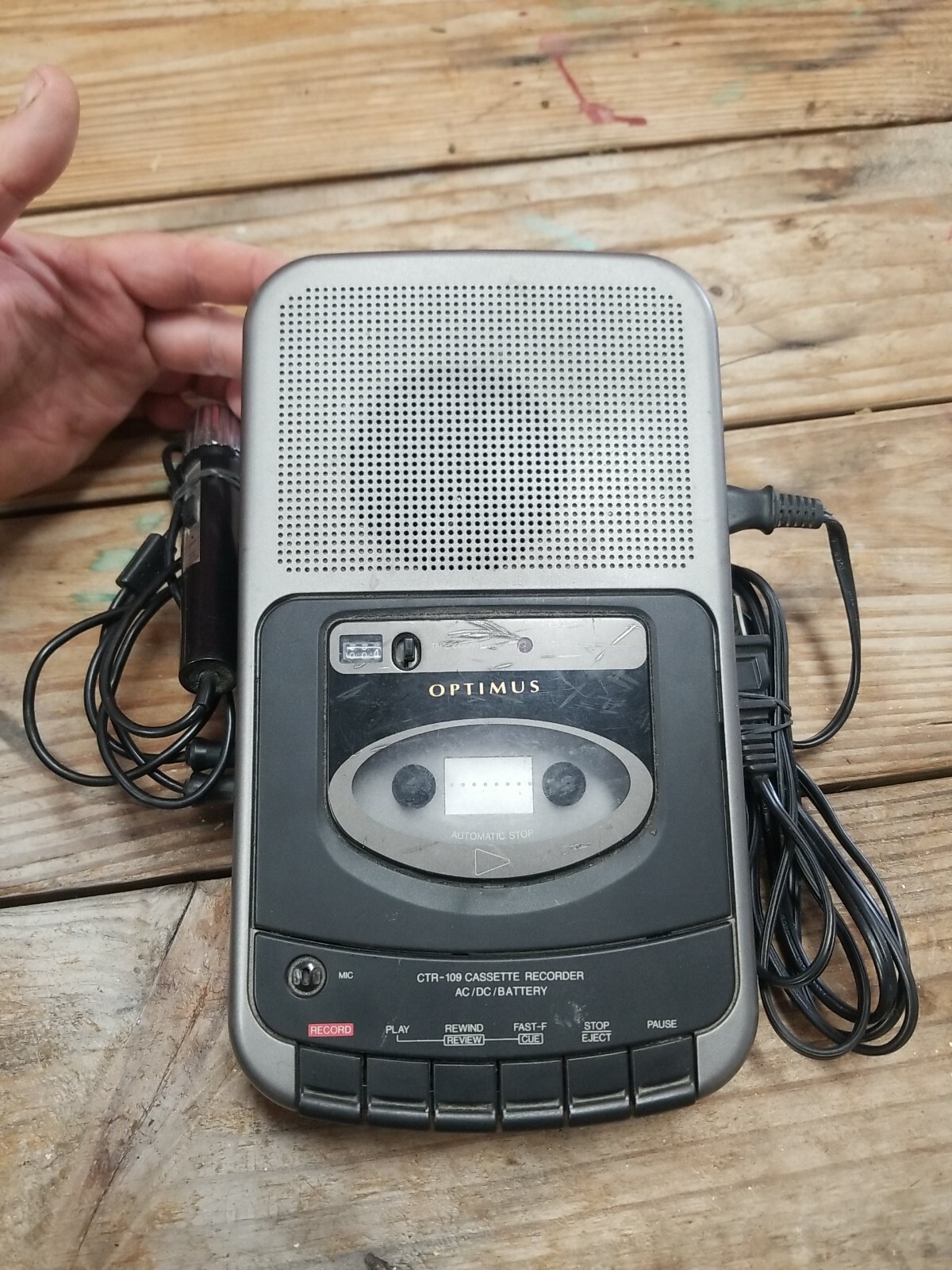 Vintage Optimus CTR-109 Portable Cassette Player Recorder with Microphone for Tape Playback-image