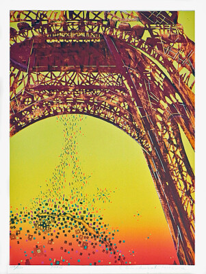PARIS -  ''Eiffel Tower'' Mixed Media Print s/n By Artist Risaburo Kimura