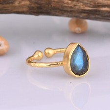 Labradorite Adjustable Ring 18k Yellow Gold Plated Stackable Engagement Ring