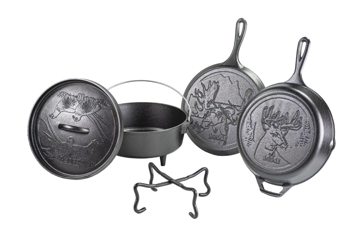 Lodge Cast Iron Wildlife Series 5 Piece Set Pheasant 4 Quart Dutch