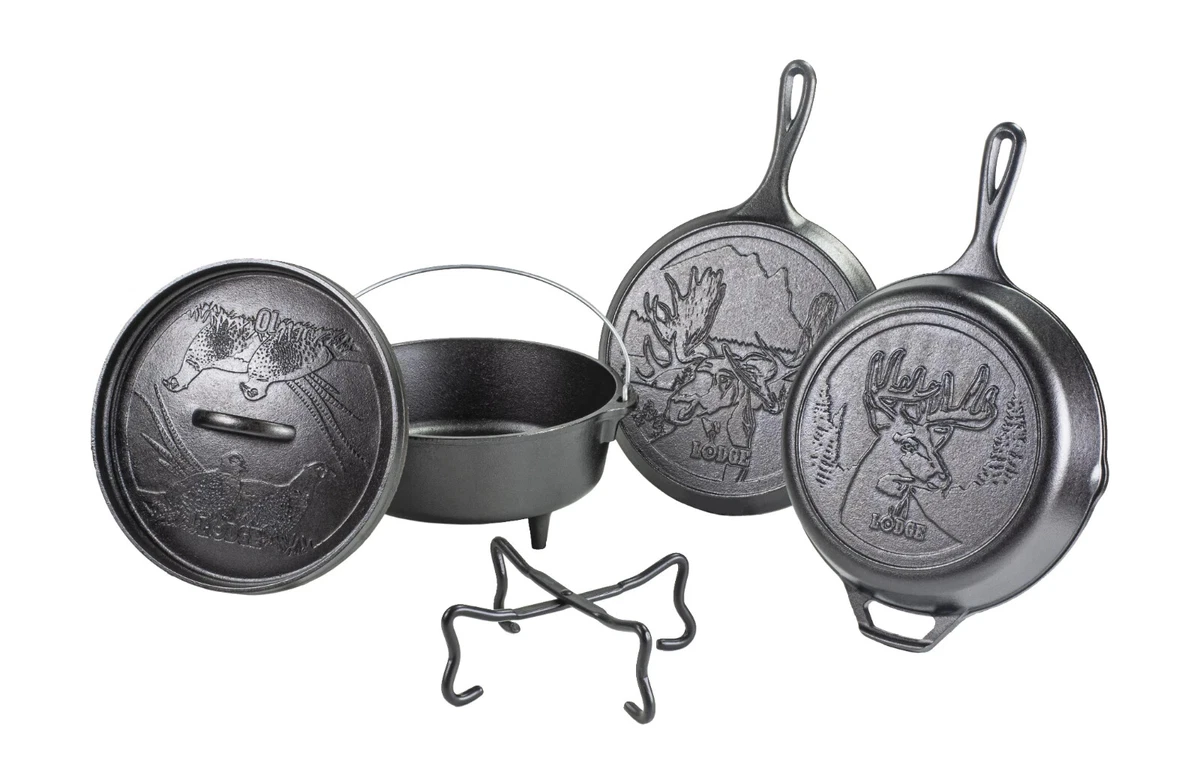 Lodge Cast Iron Wildlife Series 5 Piece Set Pheasant 4 Quart Dutch Oven