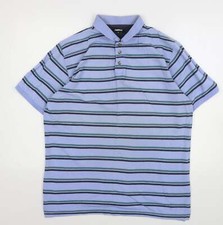 CargoQuay Mens Blue Striped Cotton Blend Polo Size M Collared