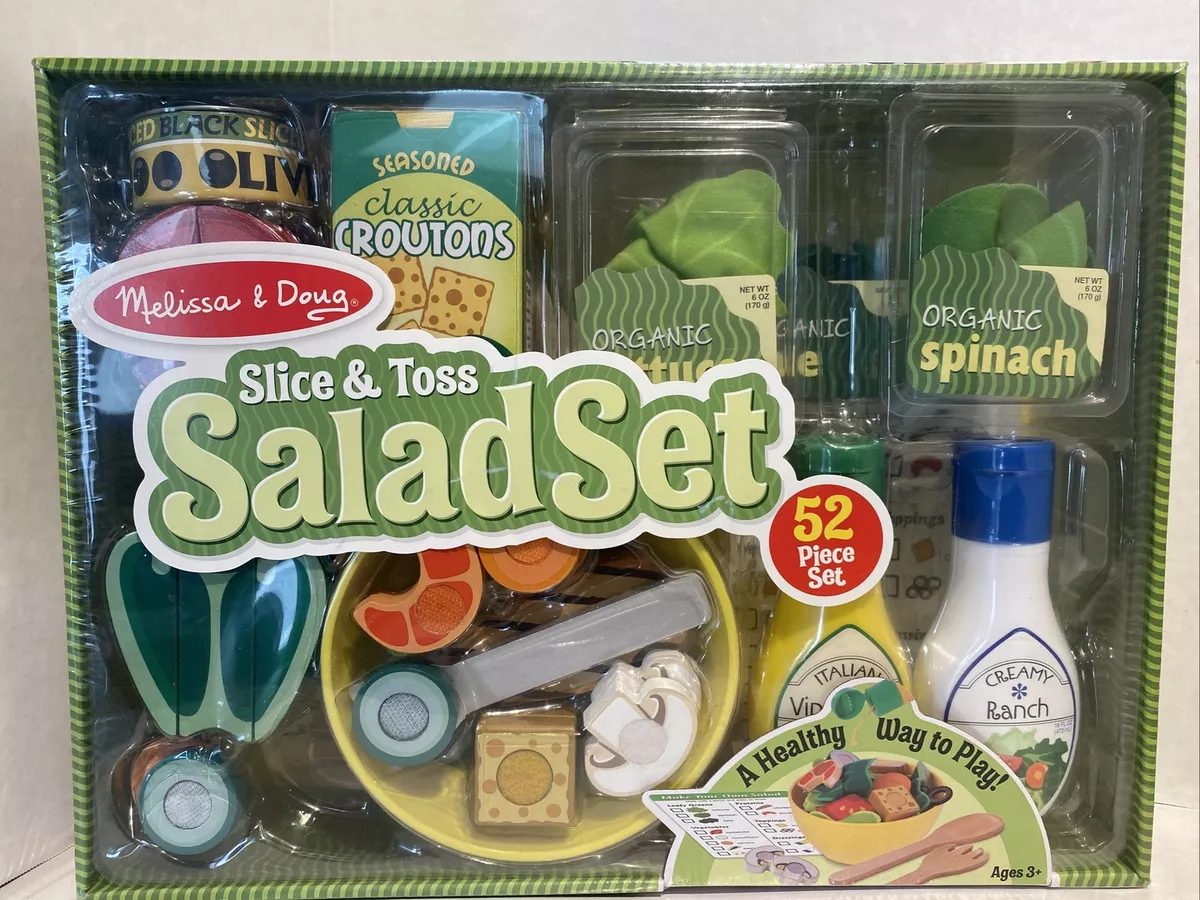 NEW Melissa Doug Slice Toss Salad Play Food Set with 52 Wooden and
