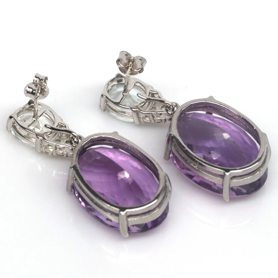 Gemstone 15 X 22 mm. Purple Amethyst, Topaz & Peridot Earrings 925 Silver - Image 4 of 4