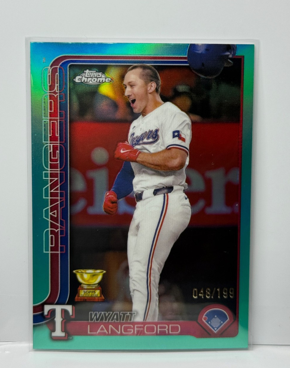 2025 Topps Chrome Wyatt Langford #68 Aqua Refractor /199 Rangers OF NM/MT