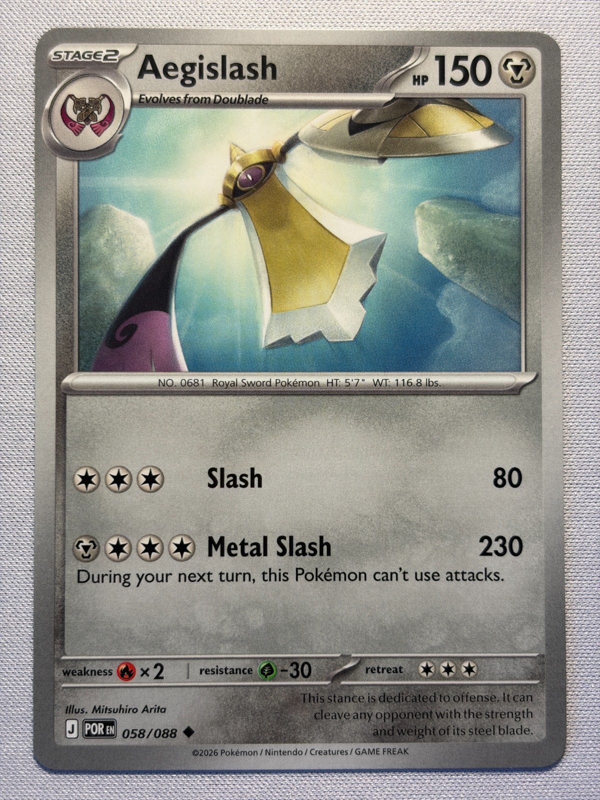 2026 POKEMON ME03 PERFECT ORDER: AEGISLASH 58/88 BASE NEAR MINT!
