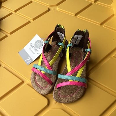 Brand new Carter's Girls Neon Strappy Hook & Loop Flat Sandals, US Size 7