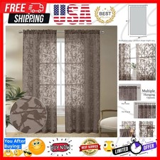 Textured Brown Sheer Curtains 84 Inches Long 2 Panels Set, Light Filtering Le...