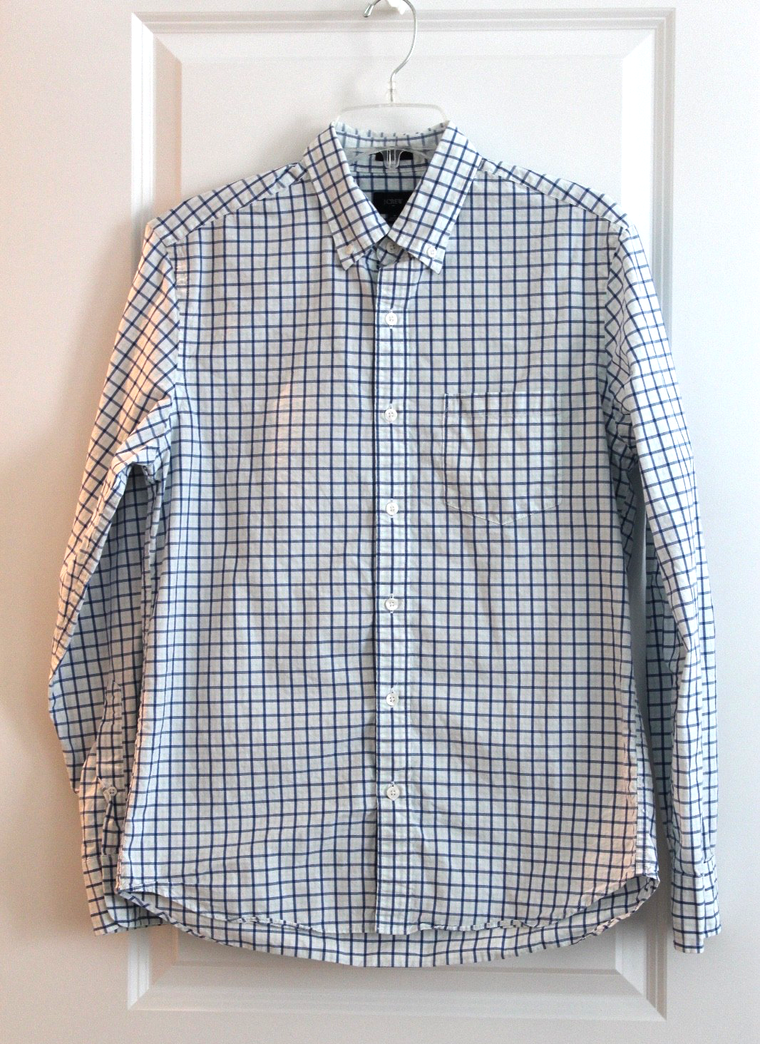 Mens J CREW FACTORY Light Blue Plaid Long Sleeve Button Down Shirt Sz M Slim