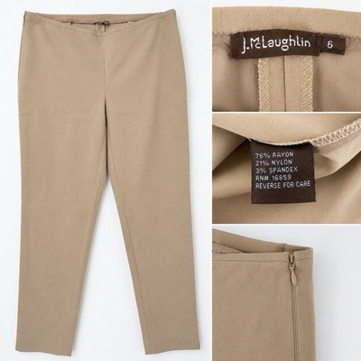 J.McLaughlin Beige Pull On Pants Women Size 6 Career Stretch Ankle Calliope Pant