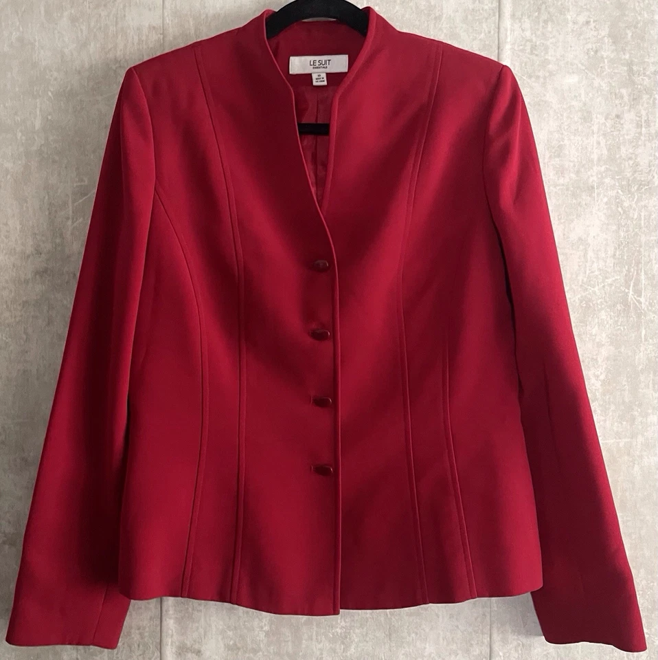 Le Suit-Rojo 2 piezas Carrera Negocios Noche Forrada Abotonada Chaqueta Falda Traje Talla 10 Foto 3 de 4