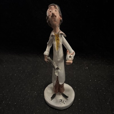 Vintage Italian Pottery Dentist Figurine with Large Tooth, Glazed, Artist Signed