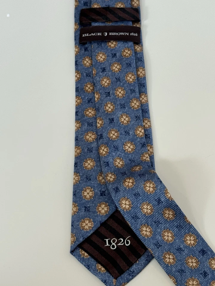 Corbata de cuello de diseñador negra marrón 1826 100 % seda azul y dorado Foto 3 de 3