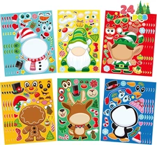 24 Pcs Christmas Make-A-Face Stickers, Make Your Own Characters Mix and Match St