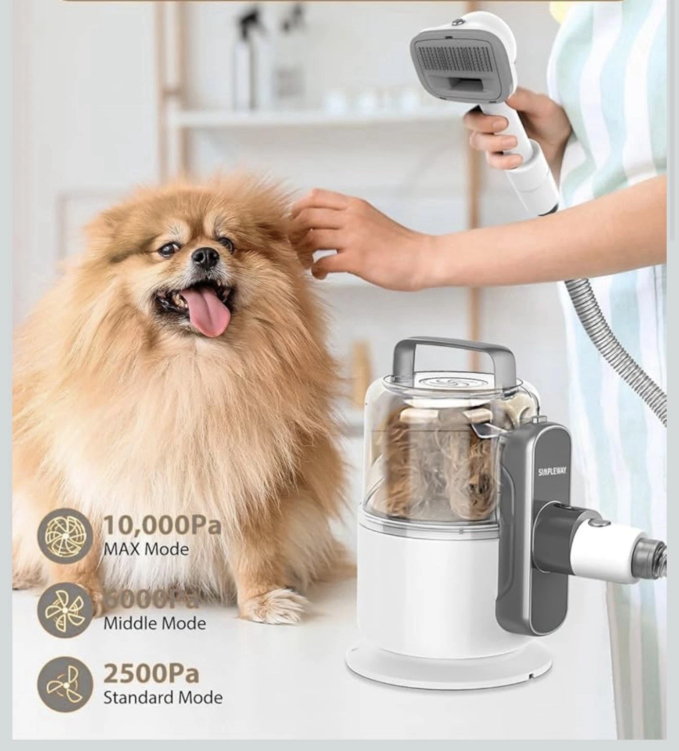 Simpleway 6 in 1 Pet Grooming Vacuum Kit Dog Cat Hair Clipper Deshedding Brush
