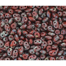 Czech SuperDuo 2-Hole Beads, Opaque Chocolate TRAVERTINE DARK 2.5x5mm 20 Grams