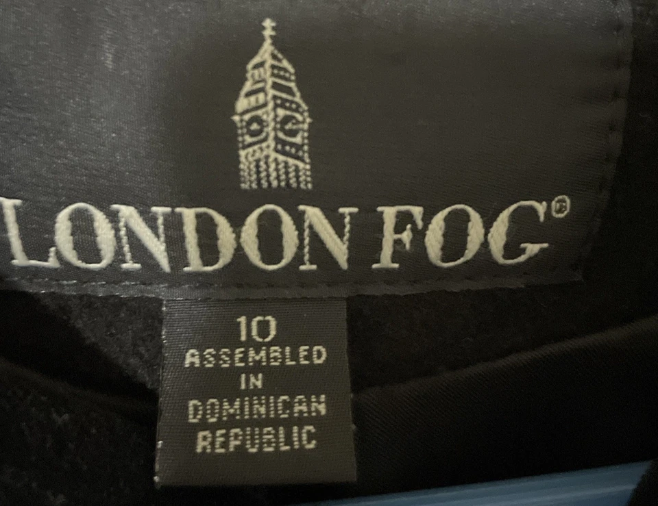 Abrigo largo de lana negro vintage London Fog con capucha de terciopelo Foto 2 de 4