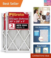 20x25x1 AC Furnace Air Filter, MERV 11, MPR 1000, Micro Allergen Defense, 3- ...