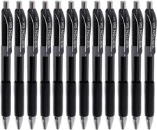 Retractable Gel Pens, Comfort Grip, 0.7mm Fine Point, Black Ink, 12 Pack