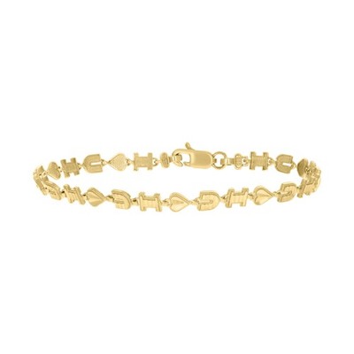 Echt 10K Gelbgold Damen D/C Milgrain Rand 5mm I LOVE YOU Gliederarmband 8''