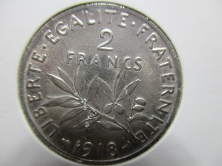 MONNAIE ARGENT 2 FRANCS SEMEUSE 1918