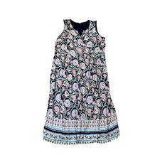 Talbots Midi Dress Womens Navy Blue Paisley Border Print Sleeveless 18WP