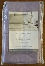 Set of 2 Charter Club King Size Damask Stripe 100 Pima Cotton Pillowcases NEW 