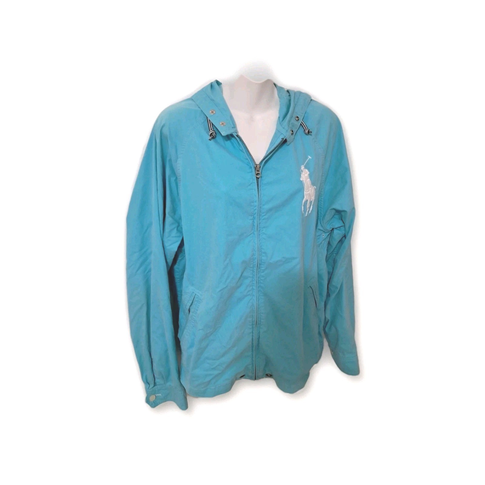 Ralph Lauren Giacca con Cappuccio Donna Media con Insegna Grande Pony Azzurro Chiaro