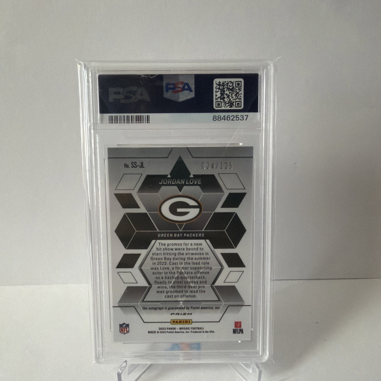 Jordan Love 2023 Mosaic Showtime Signature Red /125 Auto PSA 9 Packers view 2