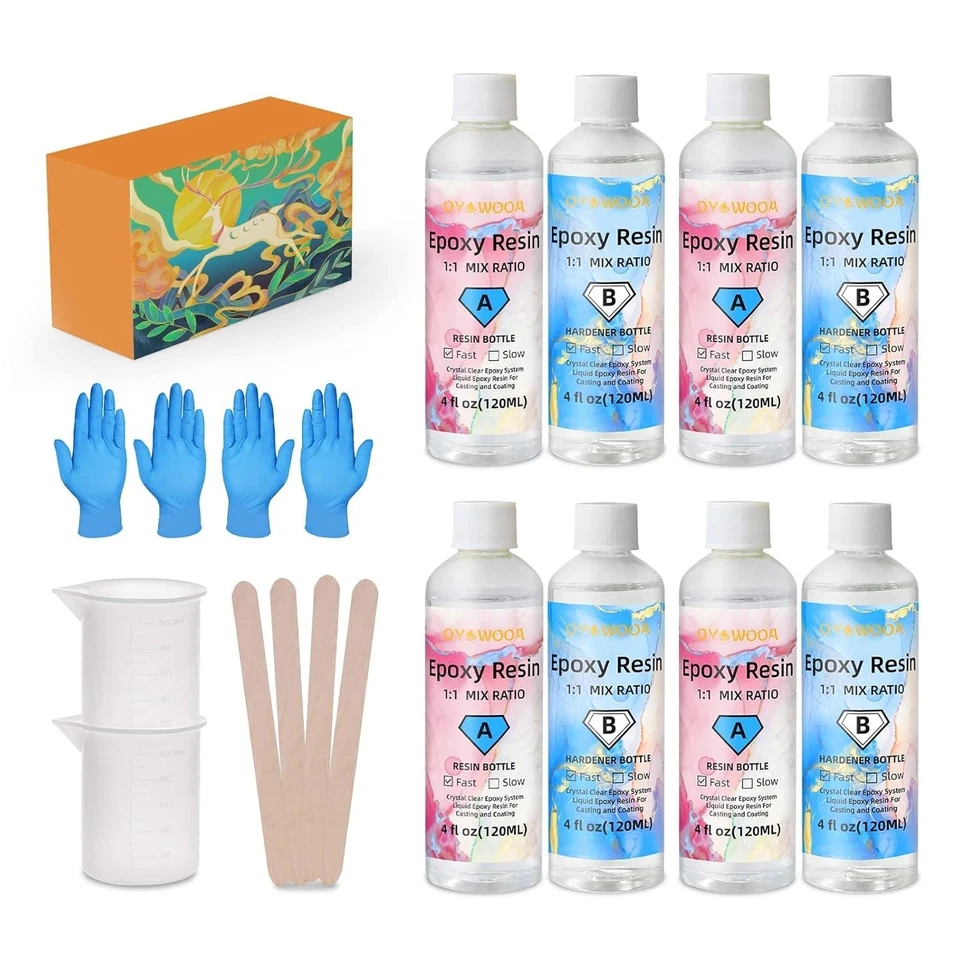 OYOOWOOA 960ml Epoxidharz 4er Set Kunstharz Anfänger 1:1 Harz Gießen Set Harz Gießen