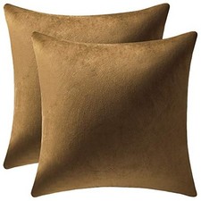 Throw Pillow Cases 18x18: 2 Pack Cozy Soft Velvet 18 x 18-Inch Golden Brown