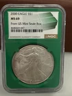 2000 $1 AMERICAN SILVER EAGLE NGC MS69 FROM US MINT SEALED BOX LABEL GREEN CORE