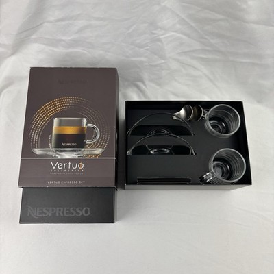 Nespresso Vertuo Double Espresso Set - 2 Cups Saucers Spoons New Open Box