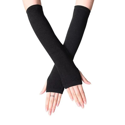 Fashion Classic Gothic Striped Knitted Long Gloves Fingerless Oversleeve for Wom
