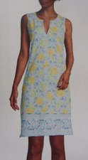 Lands End Midi Dress Lemon Citrus Cotton Dress Summer Casual Pocket M 10-12