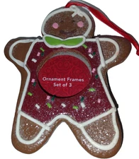 Gingerbread Man Frosted Cookie Resin Christmas Holiday Photo Frame Ornament 4"
