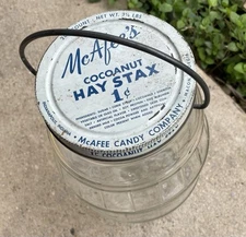 Vintage Antique General Store McAfee Cocoanut Hay Stax Candy Jar Bale Duraglas