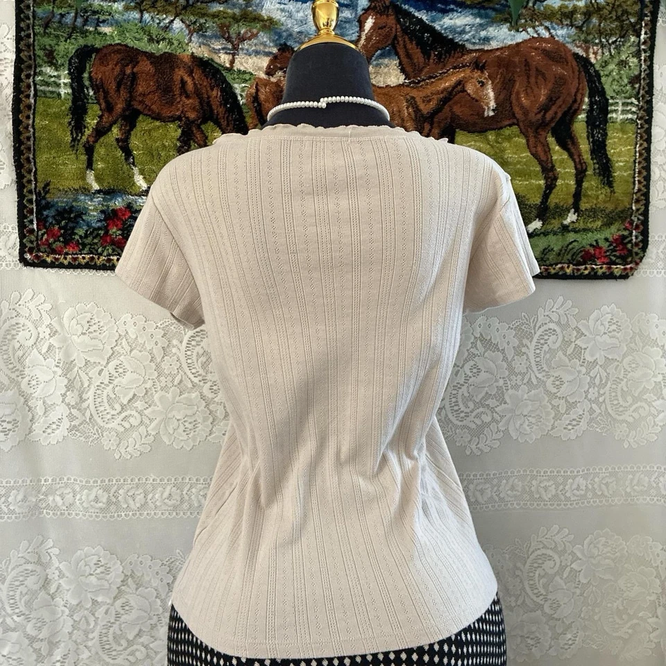 Кремовый ребристый топ с коротким рукавом - Изображение 4 из 4
