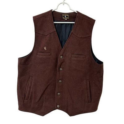Wyoming Traders Men s Size XL Brown 100% Wool Button Down Vest Western Cowboy